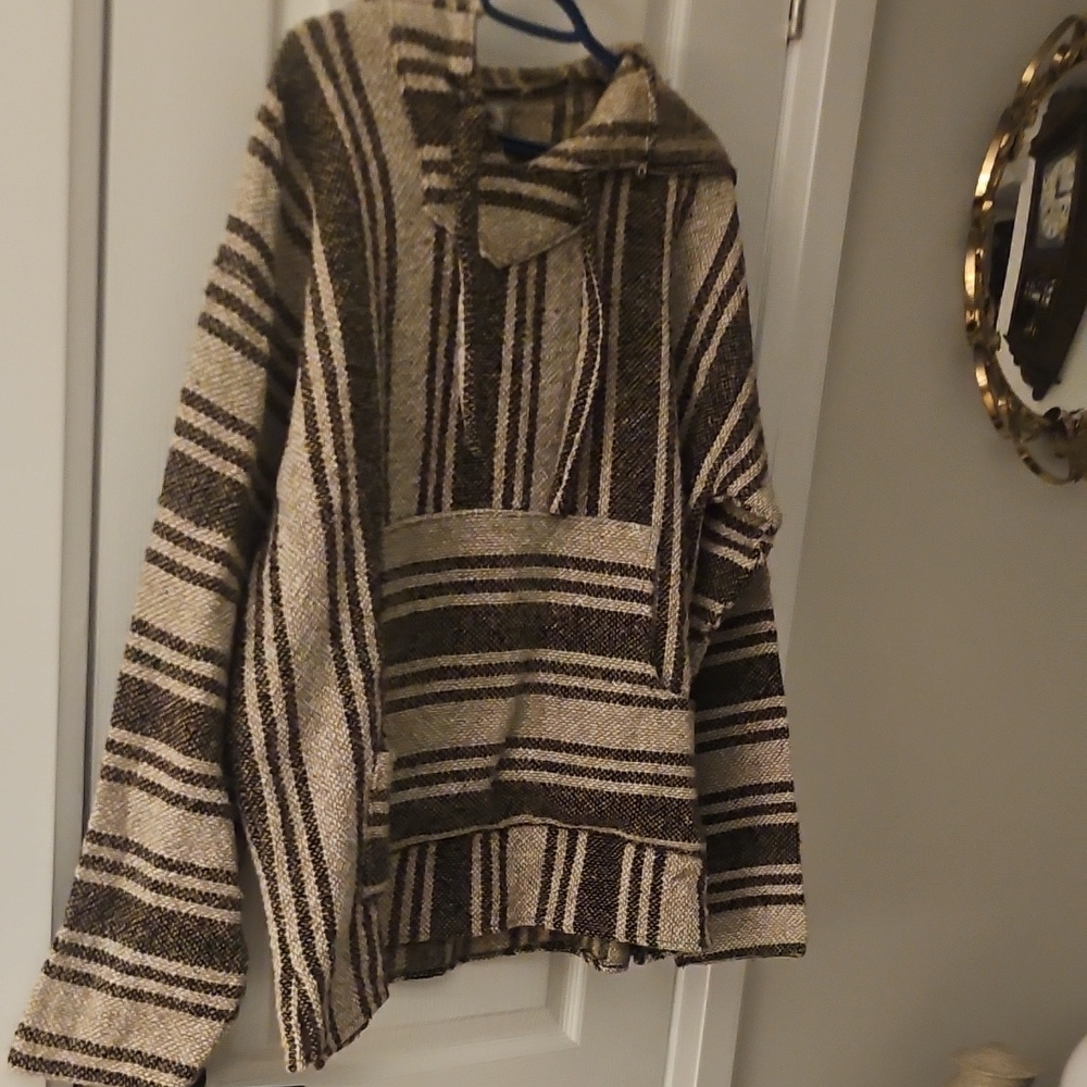 Striped Baja Hoodie in Brown and Cream